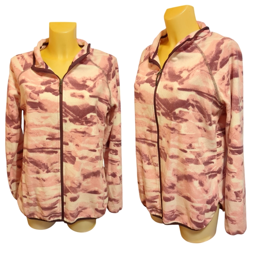 🌹3/15🌹44° NORTH Pink And White Brush Stroke Patterned Full Zip Fleece Sweater